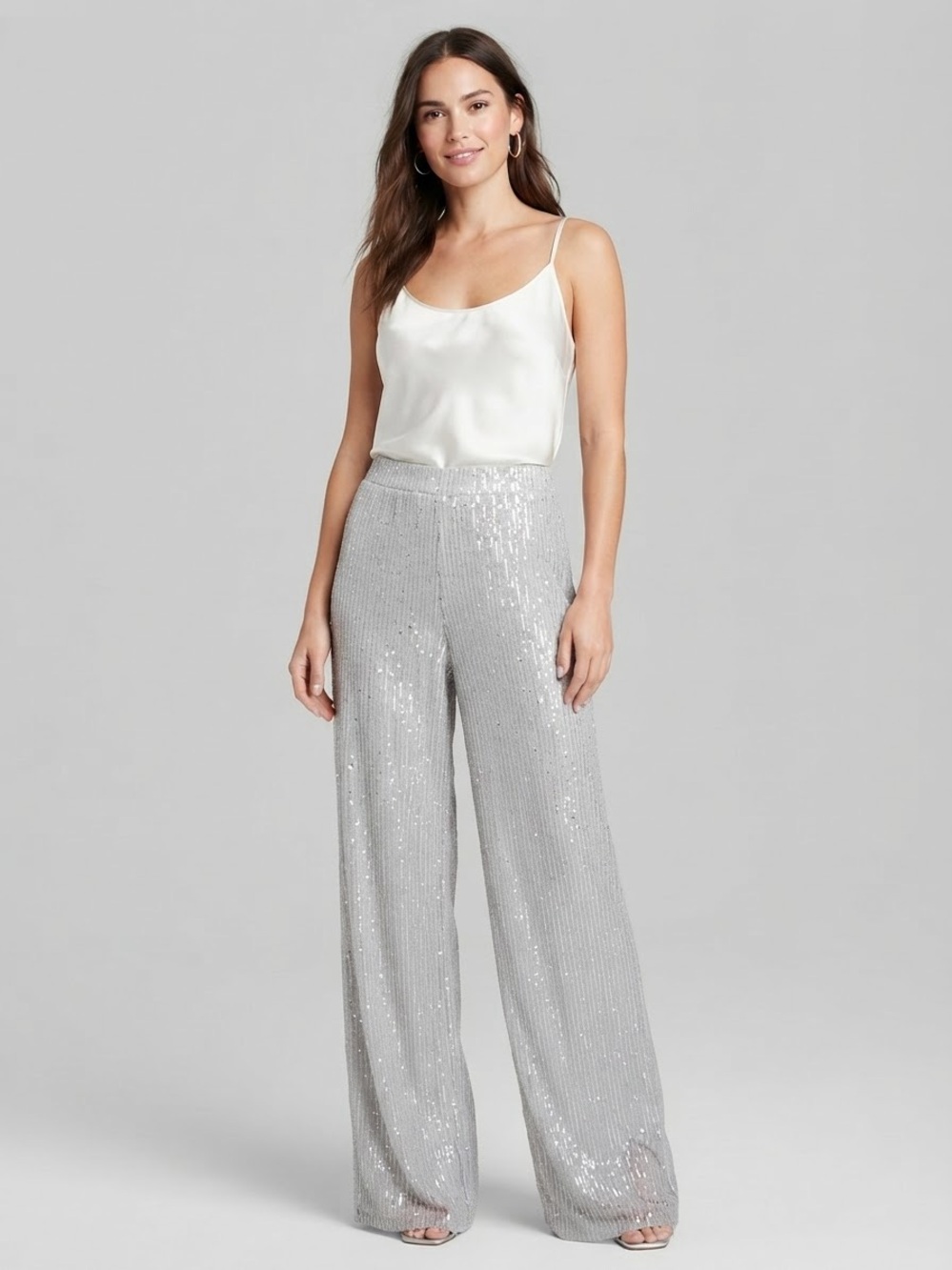 wild fable Silver Sequin Straight-Leg Pants